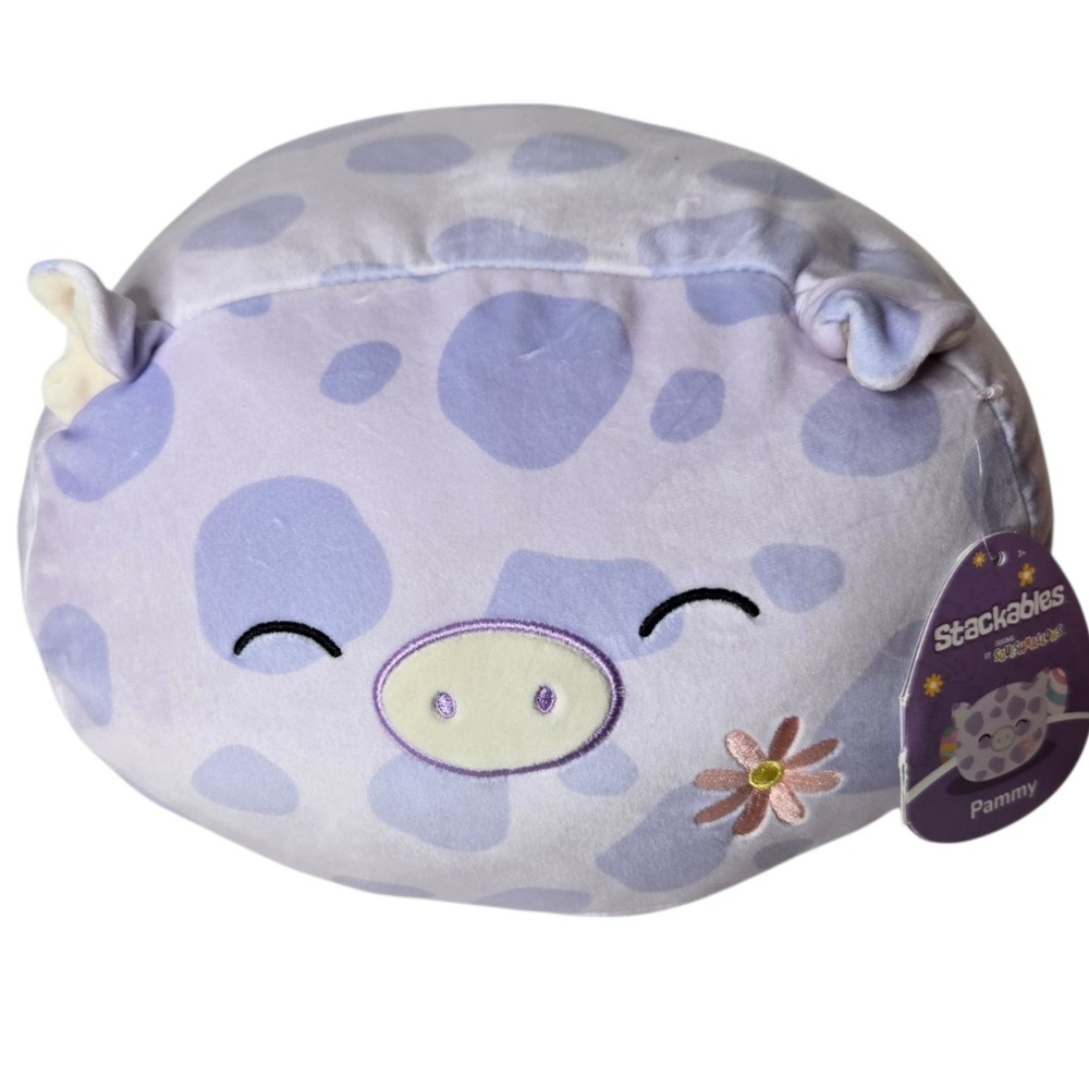 Squishmallows Pammy Pig Stackables Plush 12" NWT Lavender Spotted Farm Animal